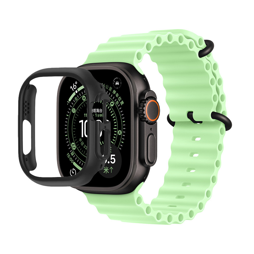 Ocean Silicone Band +case Bracelet for iWatch Ultra 3 2 1 2025 2024 49mm iWatch Hollow Hard PC สต็อก