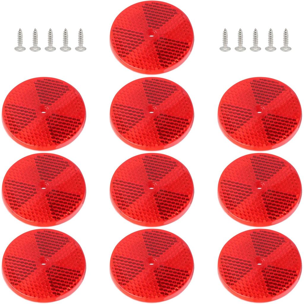 10 Pack Front Round Reflector, Red Reflector Trailers Center Mounting Hole, Safety Automobiles Boats