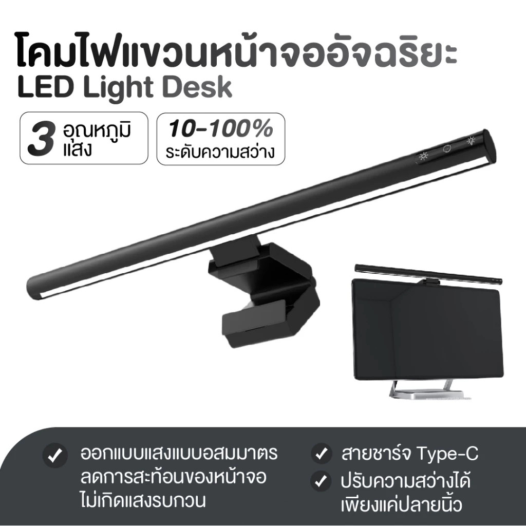 โคมไฟแขวนจอ Type-C ถนอมสายตา ปรับแสงได้: ทางเลือกสำหรับจอคอมพิวเตอร์