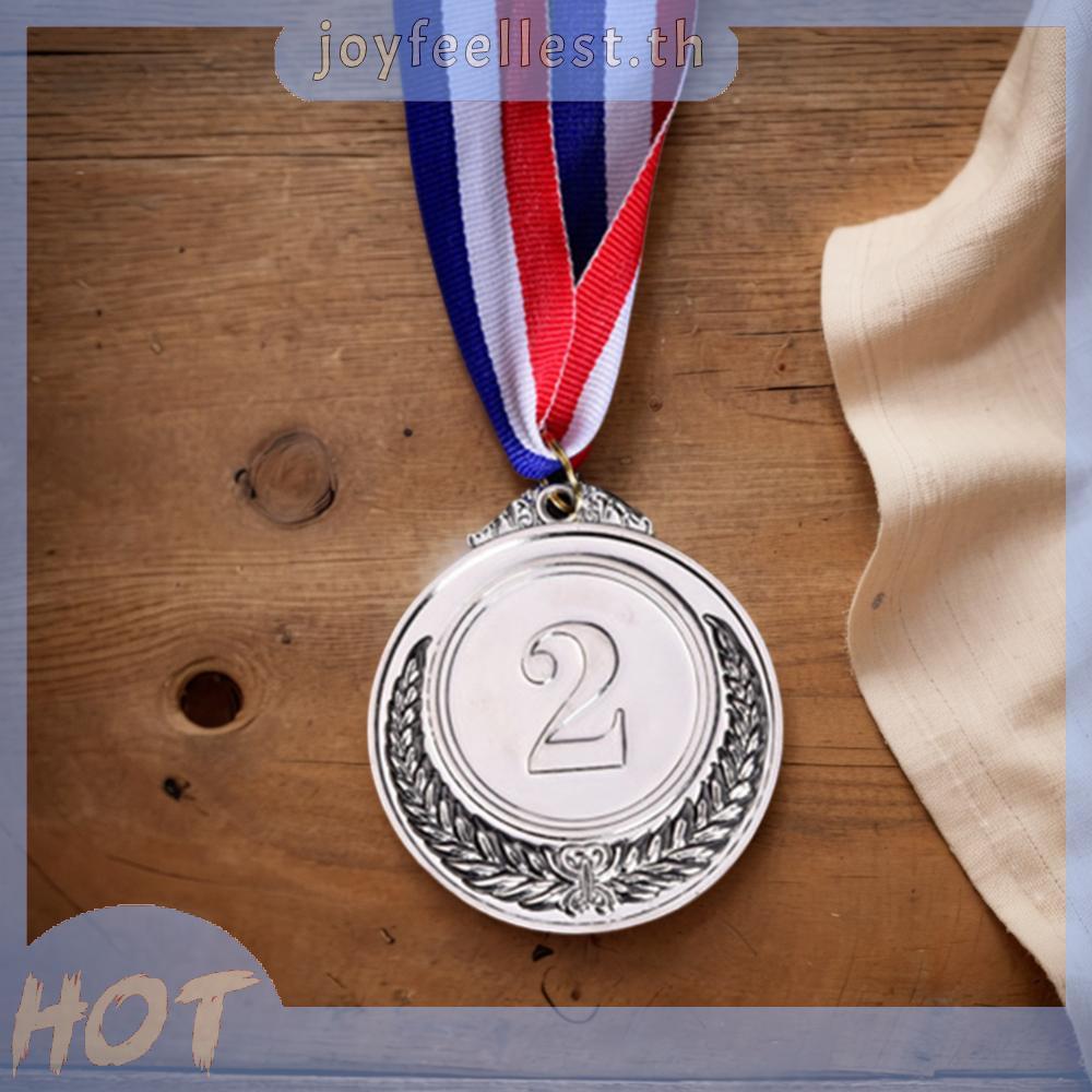 10 ชิ้นรางวัลเงินพร้อมริบบิ้นคอ 2 นิ้วสําหรับการแข่งขันกีฬา (สีเงิน) [joyfeellest.th]