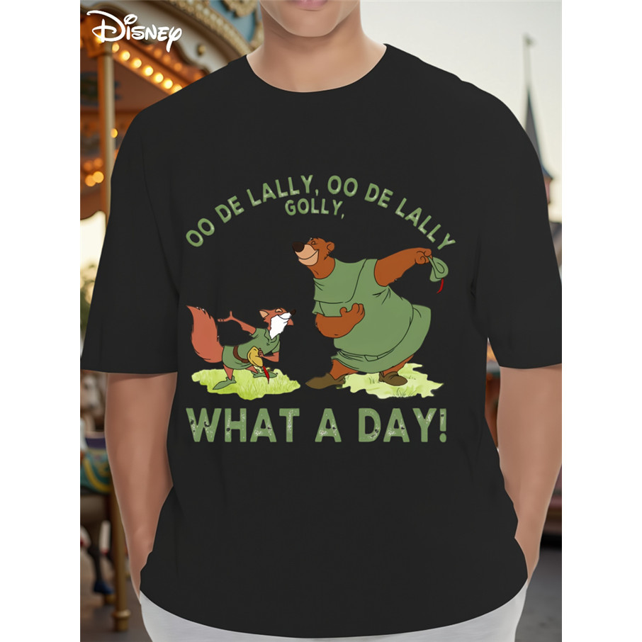เสื้อยืดผู้ชาย Disney Robin Hood ลายตัวละคร Little John และ Robin Hood จาก Fox สำหรับหน้าร้อน