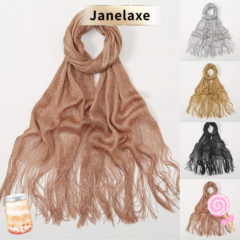 JANELAXE ผ้าคลุมไหล่, ผ้าพันคอเงินทองอารมณ์, ฤดูร้อนหรูหราป้องกันแสงแดดพู่งานแต่งงานผ้าพันคอสําหรับผู้หญิง