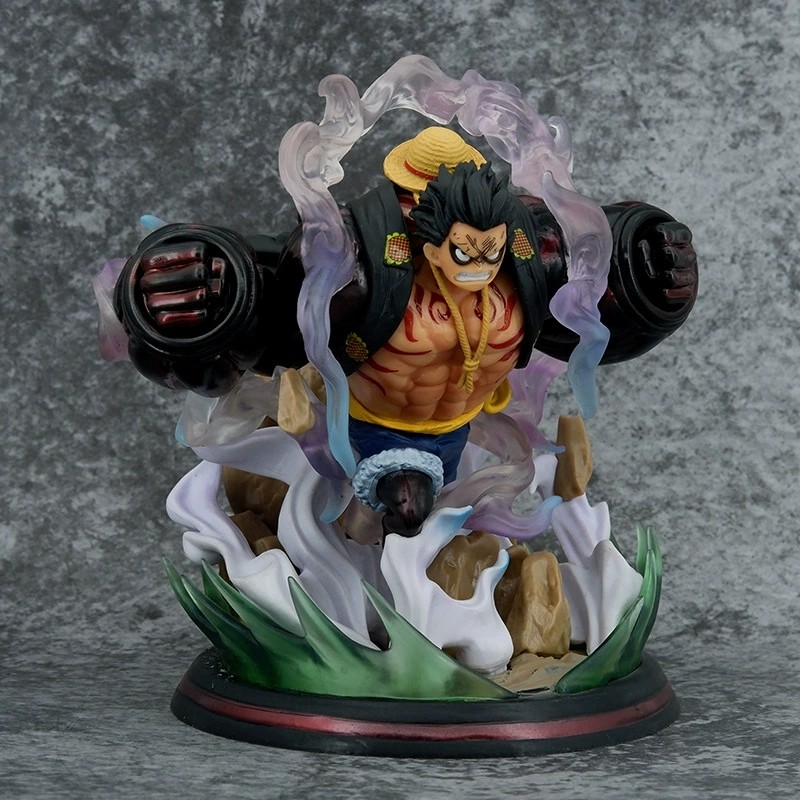 One Piece Four-speed Luffy Iron Fist Luffy Double Fist Luffy Battle Scene รูปปั้นรูปตกแต่งรุ่น