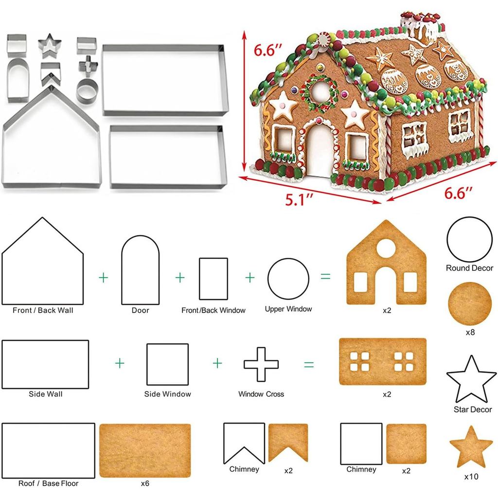 Gingerbread House Cookie Cutter Set - 3D House Cookie Cutters, Gingerbread House Kit for Holiday, Wi