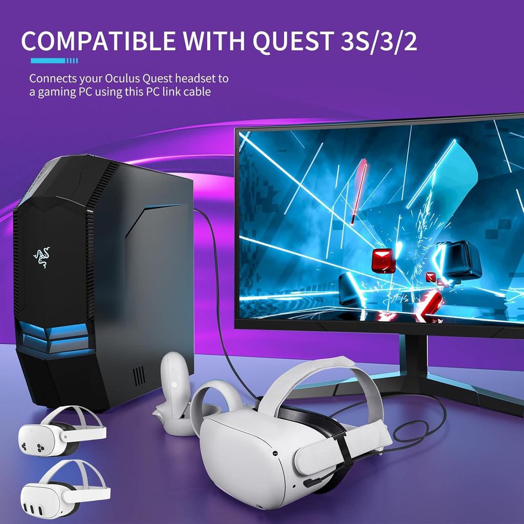 Link Cable 10FT for Meta Oculus Quest 3S, Quest 3, Quest 2, High-Speed Data Transfer Charging Cord C