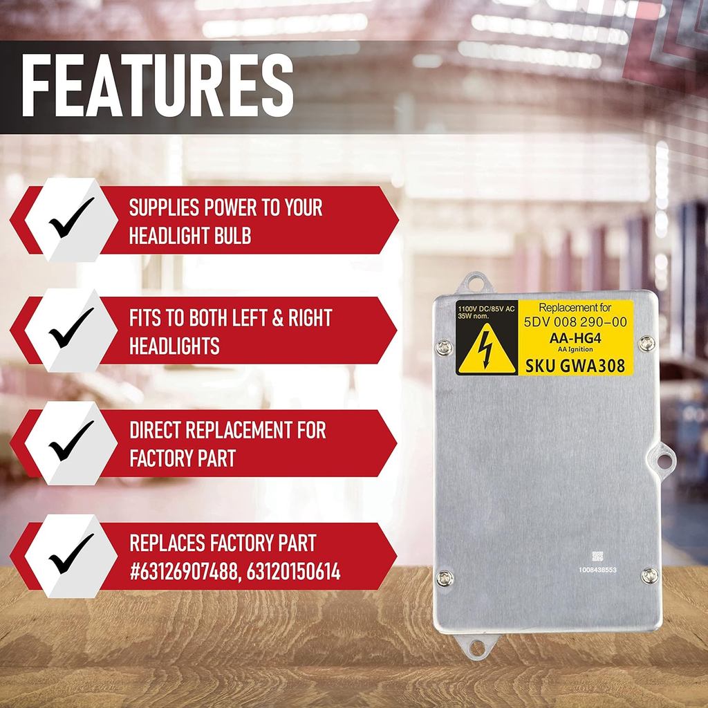 HID Xenon Headlight Ballast - Control Module - Replaces 63126907488, 63120150614, 05103356AA - Compa