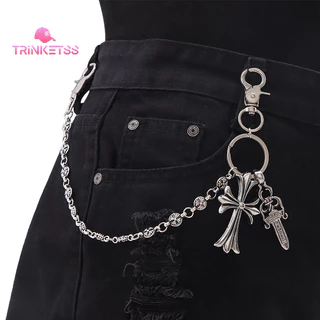 COD🚚ลูกปัดกลม ไม้กางเขน สตรีท ย้อนยุค โซ่กางเกง โซ่เอว ฮิปฮอป-Trinketss