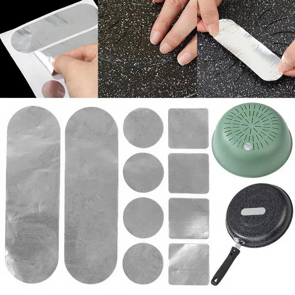 10 ชิ้น/แผ่นถังหม้อ Crack สติกเกอร์ซ่อมกันน้ําทนอุณหภูมิสูงอลูมิเนียมฟอยล์เทป Anti-leaking Pan Hole ซ่อม Patch
