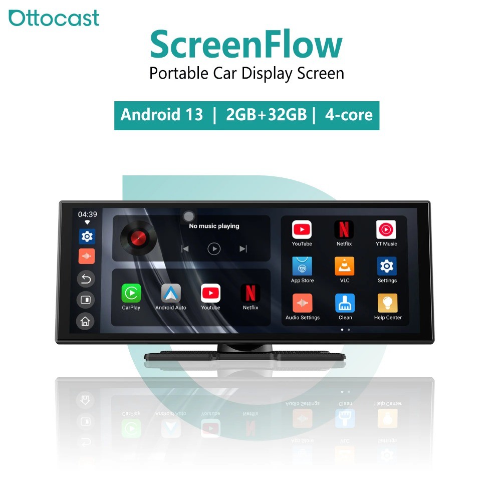 Ottocast ScreenFlowหน้าจอแสดงผลรถยนต์แบบพกพา 11.4 นิ้วAndroid 13 หน้าจอสัมผัสในรถยนต์Wireless Carpla