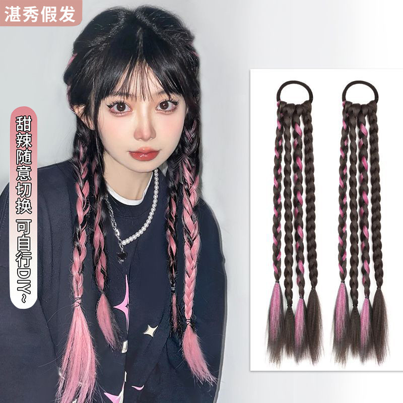 วิกผม Braids มวย Braids Sweet Cool สาวเน้น Twist ยาว Braids Braids สาม Strands สาวร้อนผมหางม้าสูง Br