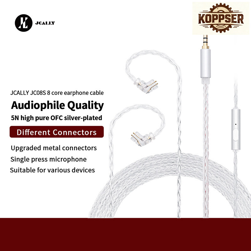 Local JCALLY JC08S 5N 8 Core Silver Plated HIFI Upgrade  with MIC 3.5mm Plug /2Pin 0.78 For KZ TFZ C