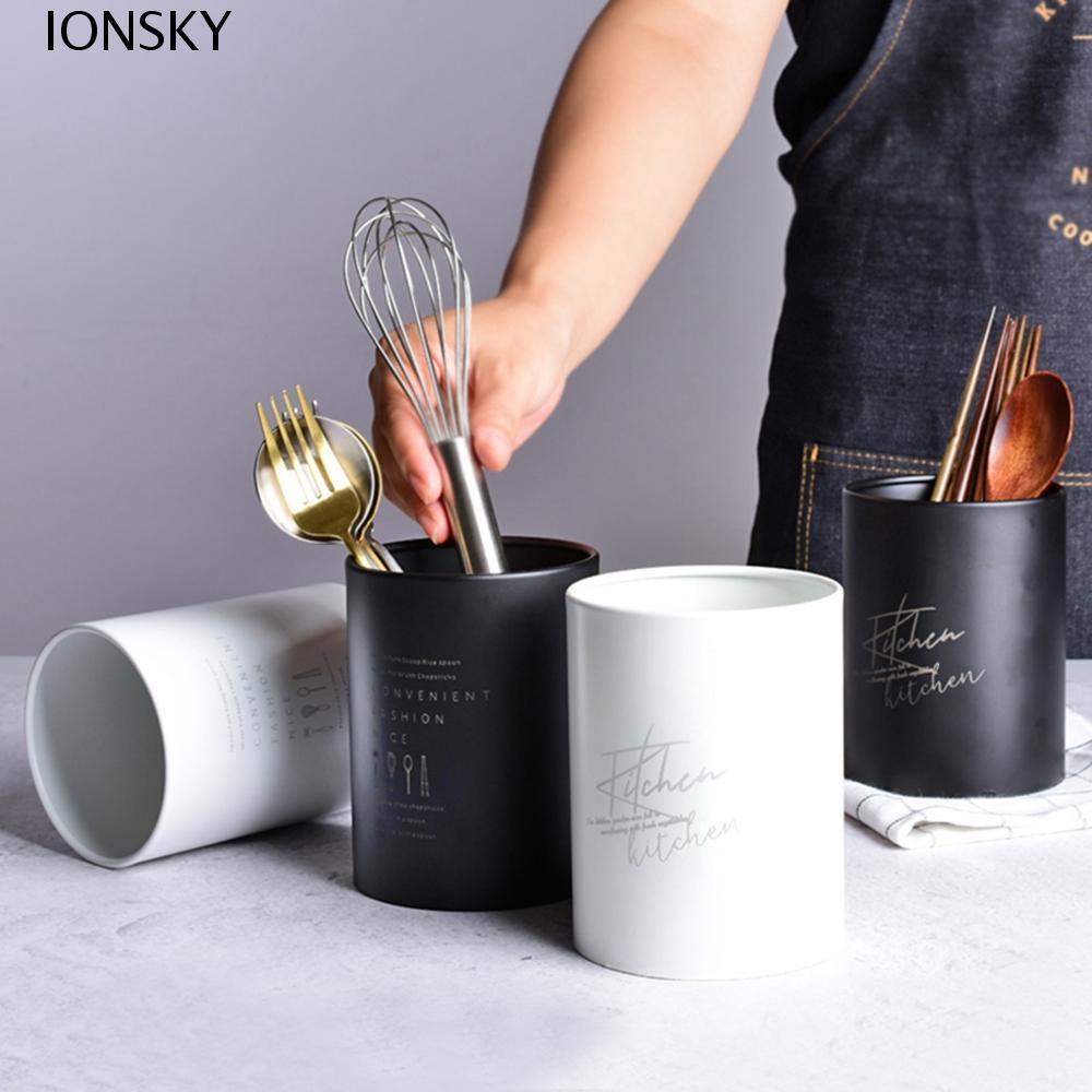 IONSKY Tableware Bucket Shovel Nordic Utensils Holder Stainless Steel Organizer Drying Cutler