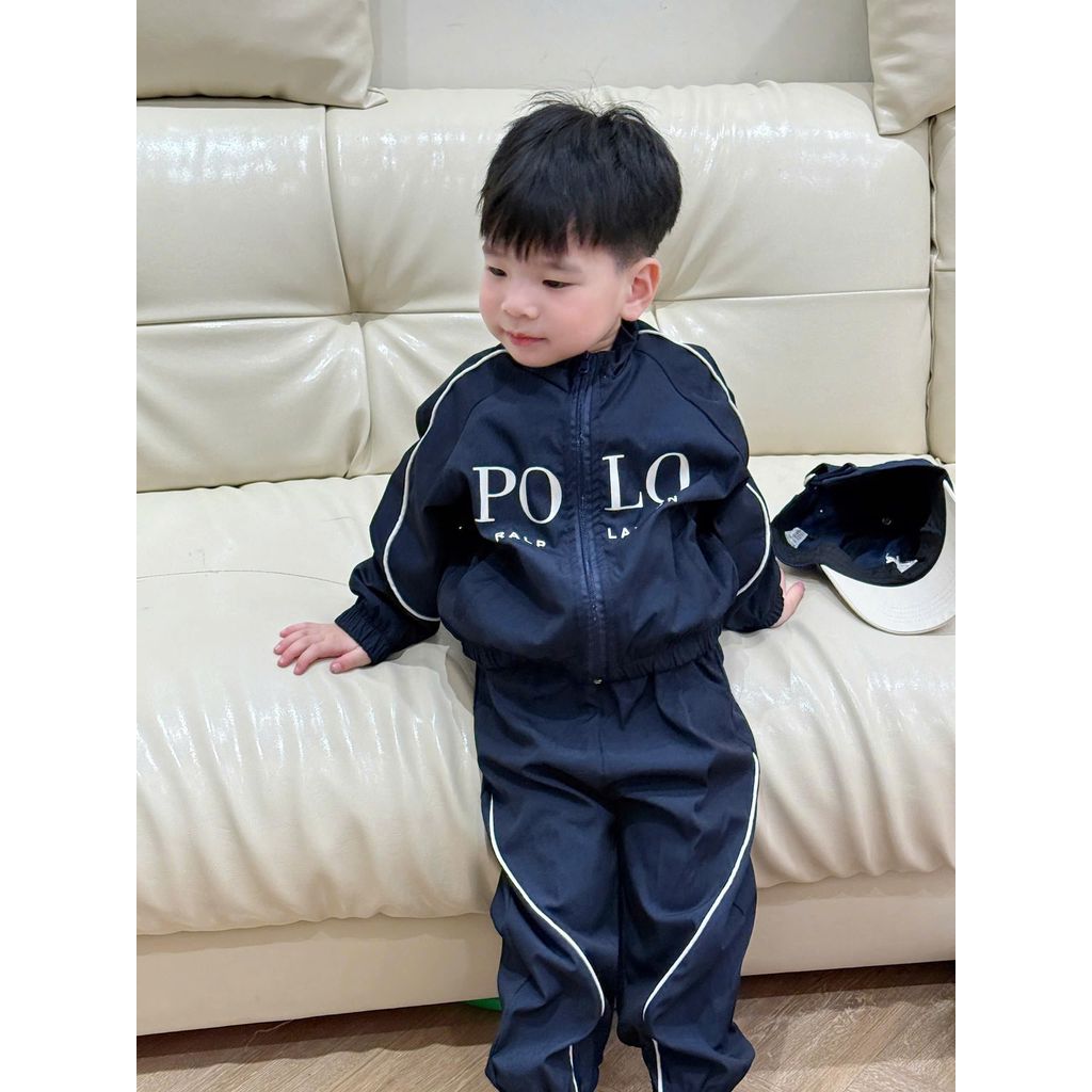 [ElephantBabii] Cool charcoal สีฟ้าและแดง Po.lo Ra.lph La.ure.n ชุดเสื้อกันลมย่นมีซับในตาข่ายสําหรับ