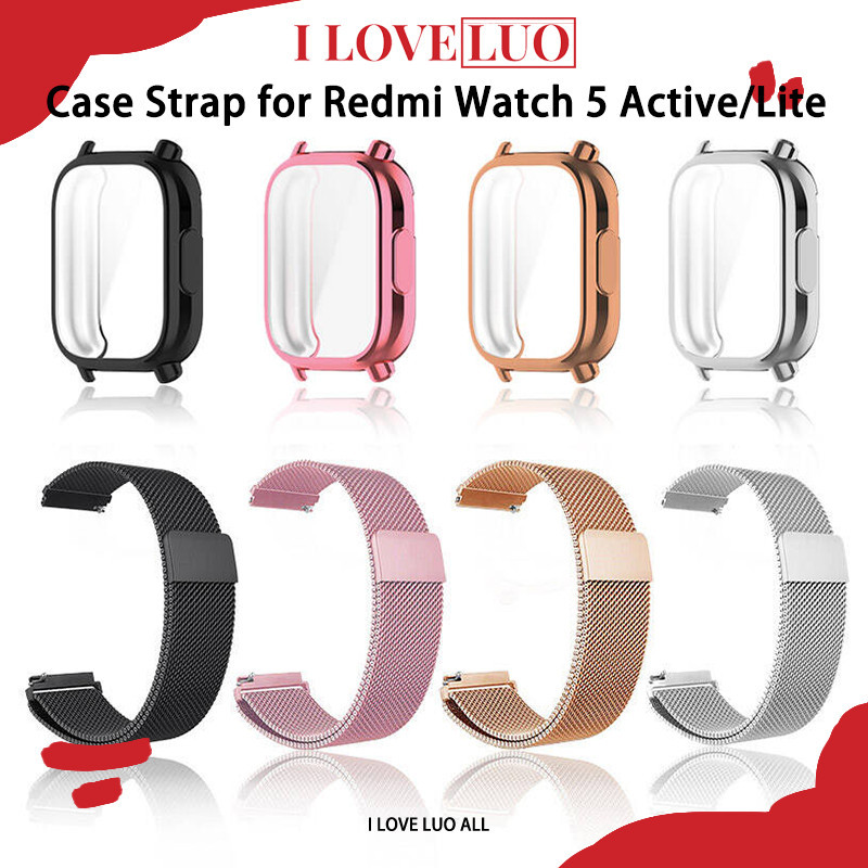 for Redmi Watch 5 Active / Redmi Watch 5 Lite สายรัดสแตนเลสกรณีนุ่ม Milanese Loop Metal Band TPU อุปกรณ์ปกป้องหน้าจอ
