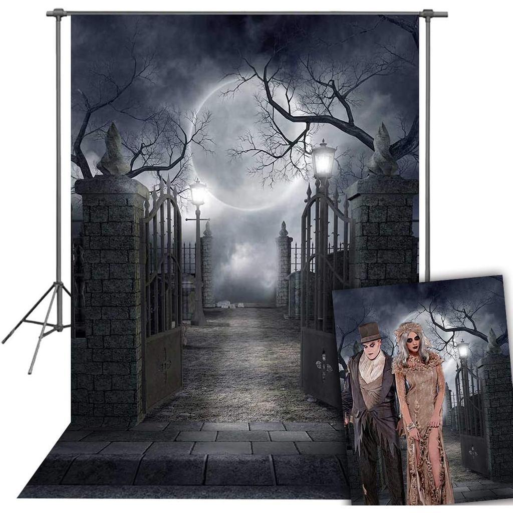 RUINI ธีมฮาโลวีนการถ่ายภาพฉากหลังฮาโลวีน Full Moon Haunted House Party ตกแต่งแบนเนอร์ (5X7FT)