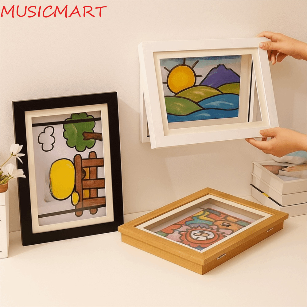 MUSICMART กรอบรูป Flip Art, A4/A3 สายรัดยางยืดกรอบรูปพลิกแม่เหล็ก, ปฏิบัติเปลี่ยนด้านหน้าเปิดกรอบรูปงานศิลปะเด็ก