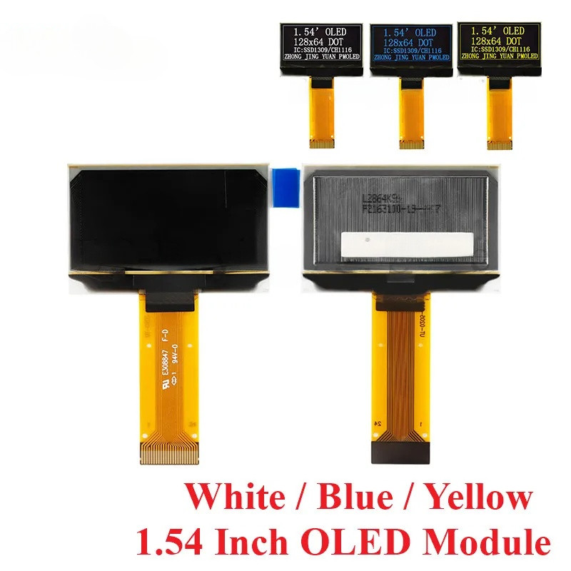 1.54 นิ้วโมดูล OLED 1.54 "12864 จอแสดงผล LCD หน้าจอ LED 128*64 SSD1309 CH1116 สีขาวสีฟ้าสีเหลือง SPI/IIC/Parallel สําหรับ Arduino