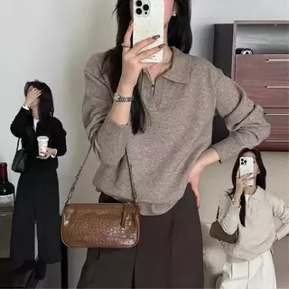 mimi&didi#เสื้อสเวตเตอร์ถักคอปกผู้หญิง ฤดูใบไม้ผลิ ฤดูใบไม้ร่วง และฤดูหนาว เสื้อสเวตเตอร์หลวม เสื้อโปโล แฟชั่น#88046