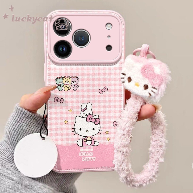 เข้ากันได้กับ iPhone 17 16 15 14 13 12 11 Pro Max X Xr Xs Max 7 8 Plus SE2020 เคสโทรศัพท์น่ารักสีชมพูโบว์หมีแมว + เคสโทรศัพท์หนังนิ่ม