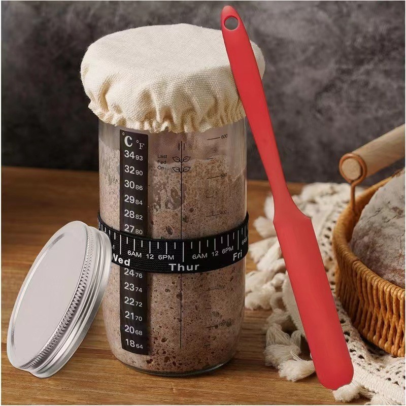 โถหมักเบเกอรี่ ขนมปังเบเกอรี่อุปกรณ์ขวดแก้วพร้อม Sourdough Starter Jar Kit 24OZ Sourdough Jar ออนซ์ 
