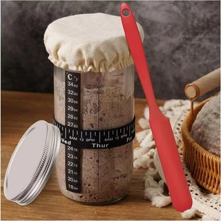 โถหมักเบเกอรี่ ขนมปังเบเกอรี่อุปกรณ์ขวดแก้วพร้อม Sourdough Starter Jar Kit 24OZ Sourdough Jar ออนซ์ Scale
