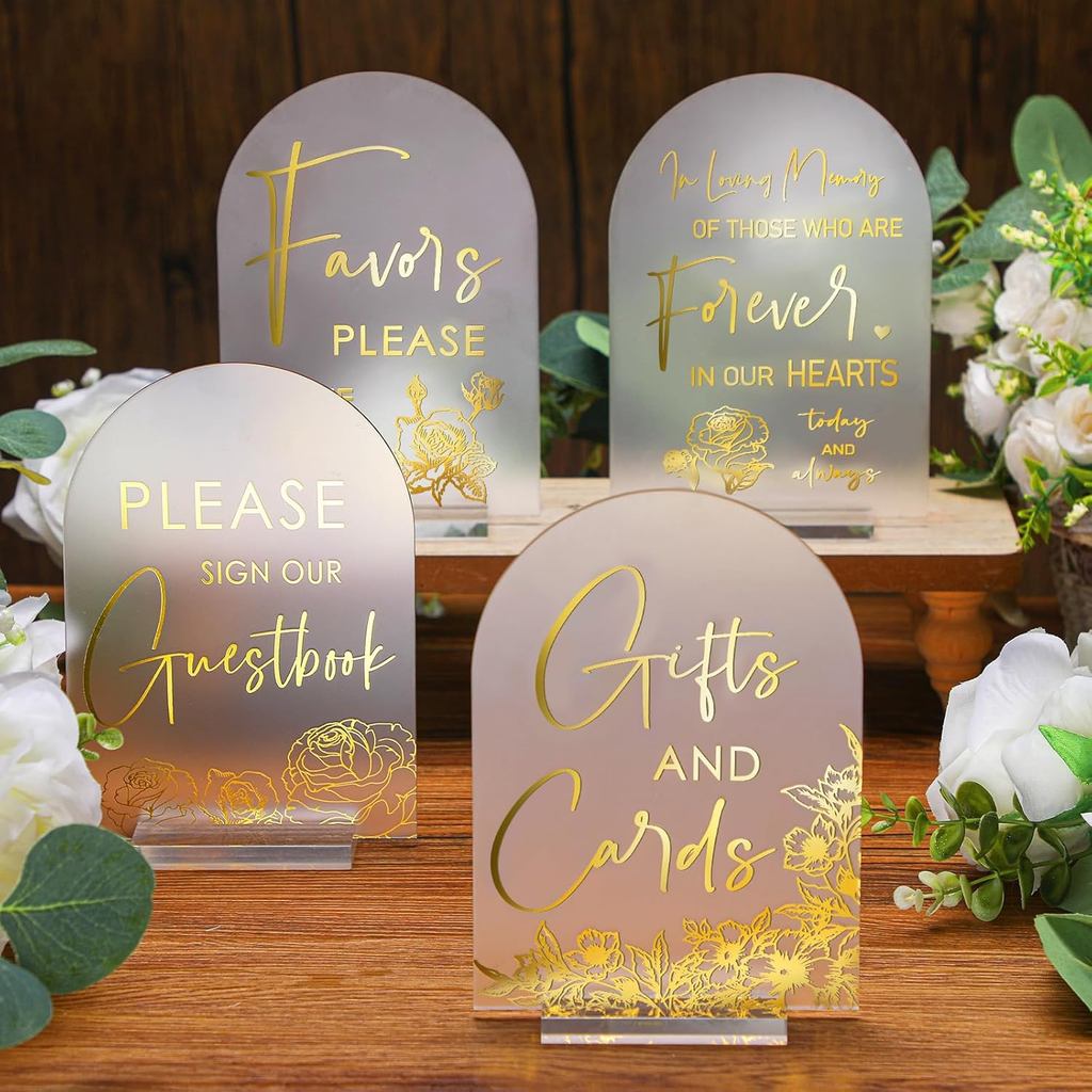 Chunful 4 Pcs Clear Acrylic Wedding Sign with Stand for Ceremony Reception 5" x 7" Guest Book Cards 