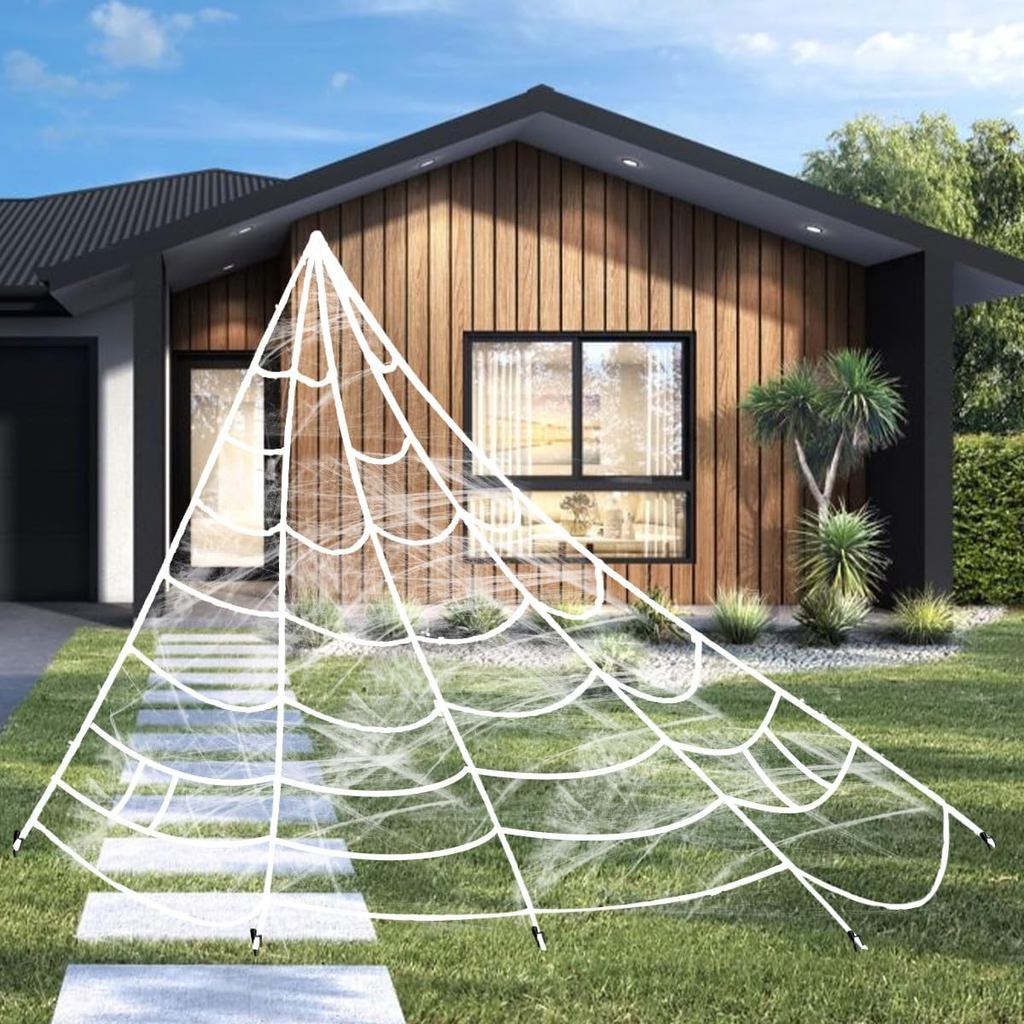 Halloween Spider Web Decorations Outdoor - 200" Triangular White Spider Web for Indoor Outdoor Yard 