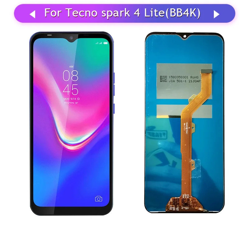 สําหรับ Tecno spark 4 lite BB4K จอแสดงผลพร้อมหน้าจอสัมผัสชุดแผงกระจก Digitizer เปลี่ยน