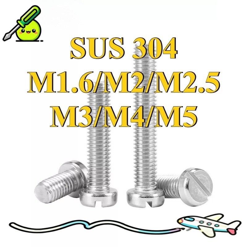 304 สแตนเลส one-slot สกรูหัวทรงกระบอก GB65 สกรู slotted หัวกลม bolt M1.6/M2/M2.5/M3/M4/M5 * L3-60 มม