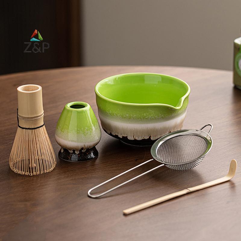 Z&P 5PCS ชุดชามัทฉะญี่ปุ่นชามมัทฉะไม้ไผ่ Whisk Scoop Radistional ชุดชงชาของขวัญกล่อง COD