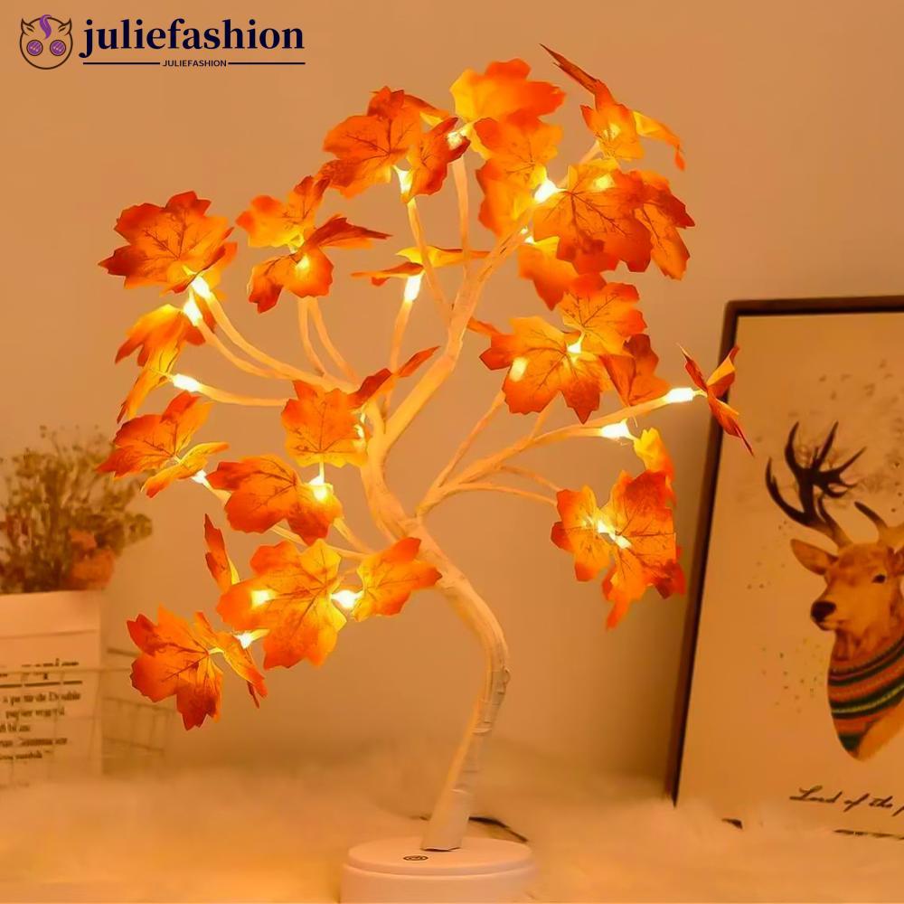 JULIEFASHION 24Leds Maple Tree Touch ทองแดงลวดต้นไม้กล่องแบตเตอรี่ USB Light String Maple ใบสําหรับค
