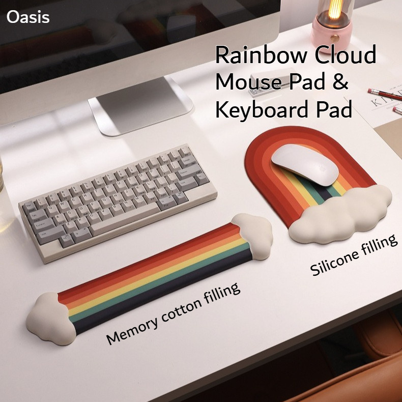 OasisTech แผ่นรองเมาส์เมมโมรี่โฟมซิลิโคน Rainbow Cloud & แผ่นรองข้อมือคีย์บอร์ด ที่วางคีย์บอร์ด