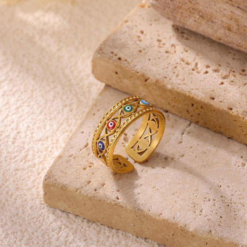 แหวนตาปีศาจ สแตนเลส 18K Gold-Plated ออกแบบคลาสสิก - รูปที่ 5