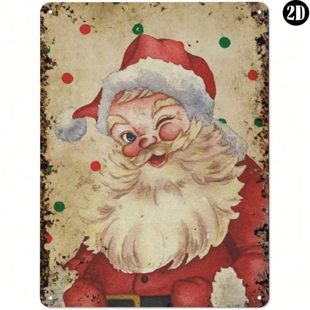 2D1pc 12x8 "Retro น่ารักคริสต์มาสโลหะ Wall Art - สองด้านกันน้ํา Rust-Proof Decor สําหรับ Home Coffee