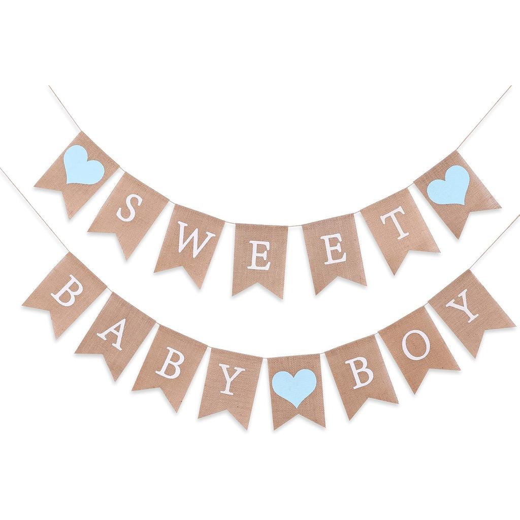 Sweet Baby Boy Burlap Banner - ของตกแต่งอาบน้ําเด็ก Rustic, อุปกรณ์ประกอบฉากรูปภาพ (Sweet Baby Boy B
