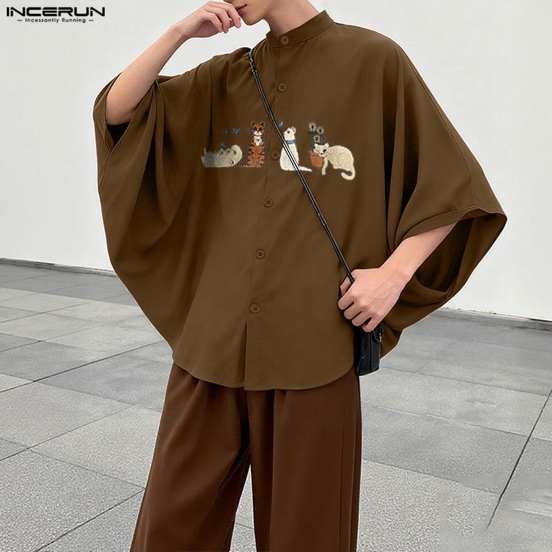 เสื้อเชิ๊ตชาย สไตล์เกาหลีวินเทจ แขน3/4 มีการประดิดประดอยลายสัตว์และปุ่มสวยงาม - รูปที่ 3