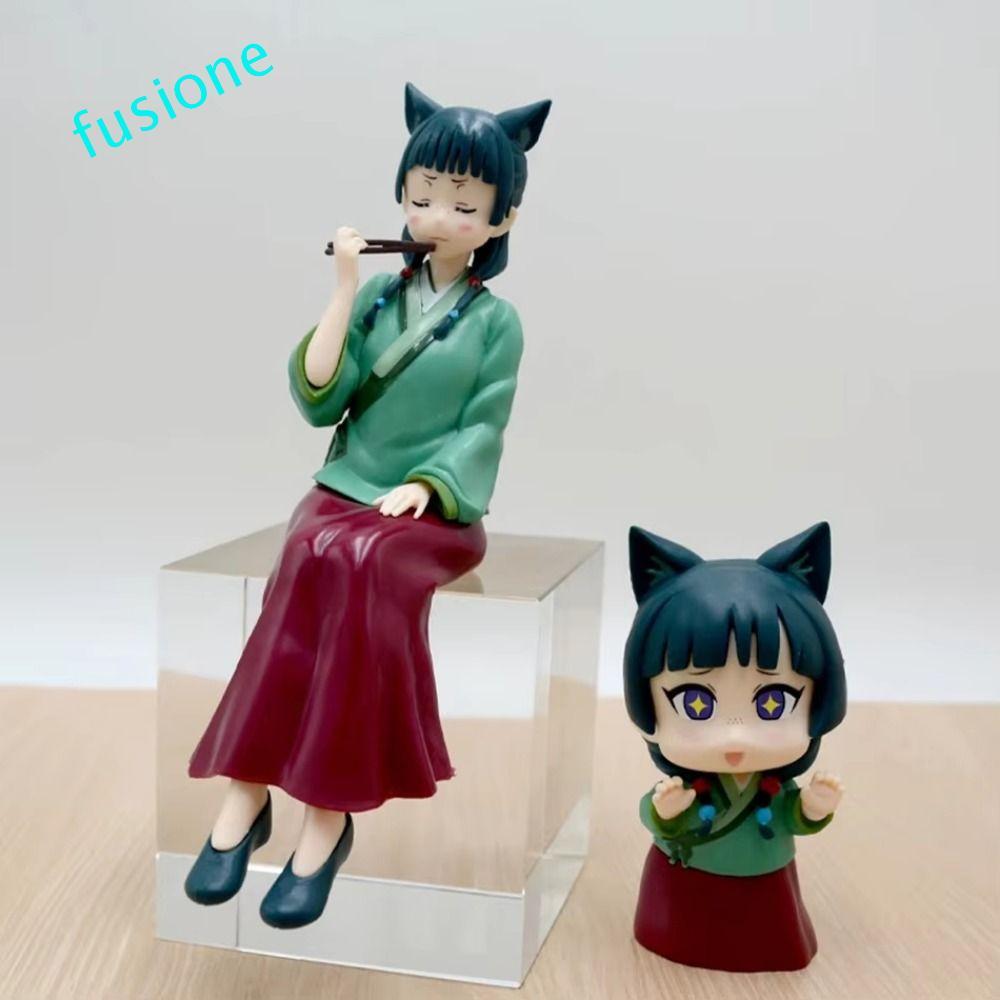 FUSIONEDGE Maomao Action Figure, PVC ตุ๊กตาเดสก์ท็อปรูปเภสัชกร,ตกแต่งบ้านการ์ตูนนั่งรุ่น Q Maomao ขอ