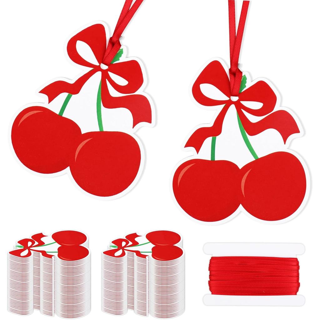 Cherry Party Supply Cherry Bow Gift Tag 100pcs Cherry on Top Thank You Tag with Red Ribbon Cherry Fr