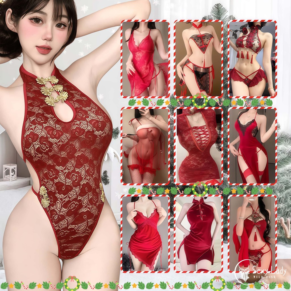 Lady😎😎 ร้อนแรง ชุด ชุดตรุษจีน ชุดต่อคริสต์มาส christmas dress สีแดง ทัศนคติ ช่องผ่าด้านข้าง เป็นที่นิยม ชุดกี่เพ้า