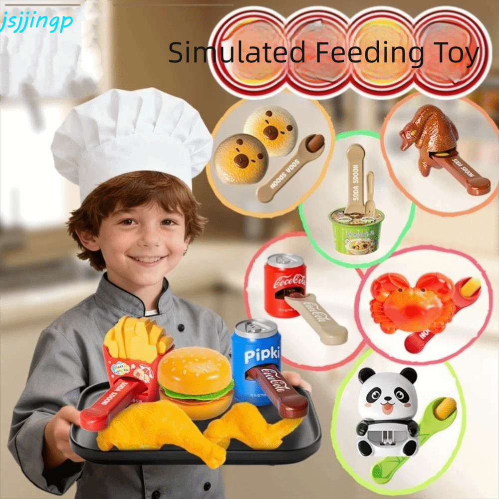 JSJJINGP Ramen Feeding Toy, Panda Crab Food Feeding Toys,ของเล่นบทบาทเล่นเป็ดย่างจําลองFrench Fries 