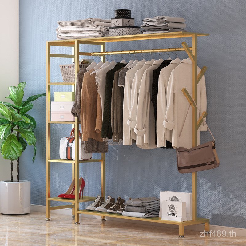 ราวแขวนเสื้อ Nordic ครัวเรือนหรูหราเหล็กราวแขวนเสื้อผ้าแขวนตู้เสื้อผ้าชั้นชั้นเก็บห้องนอน XORI