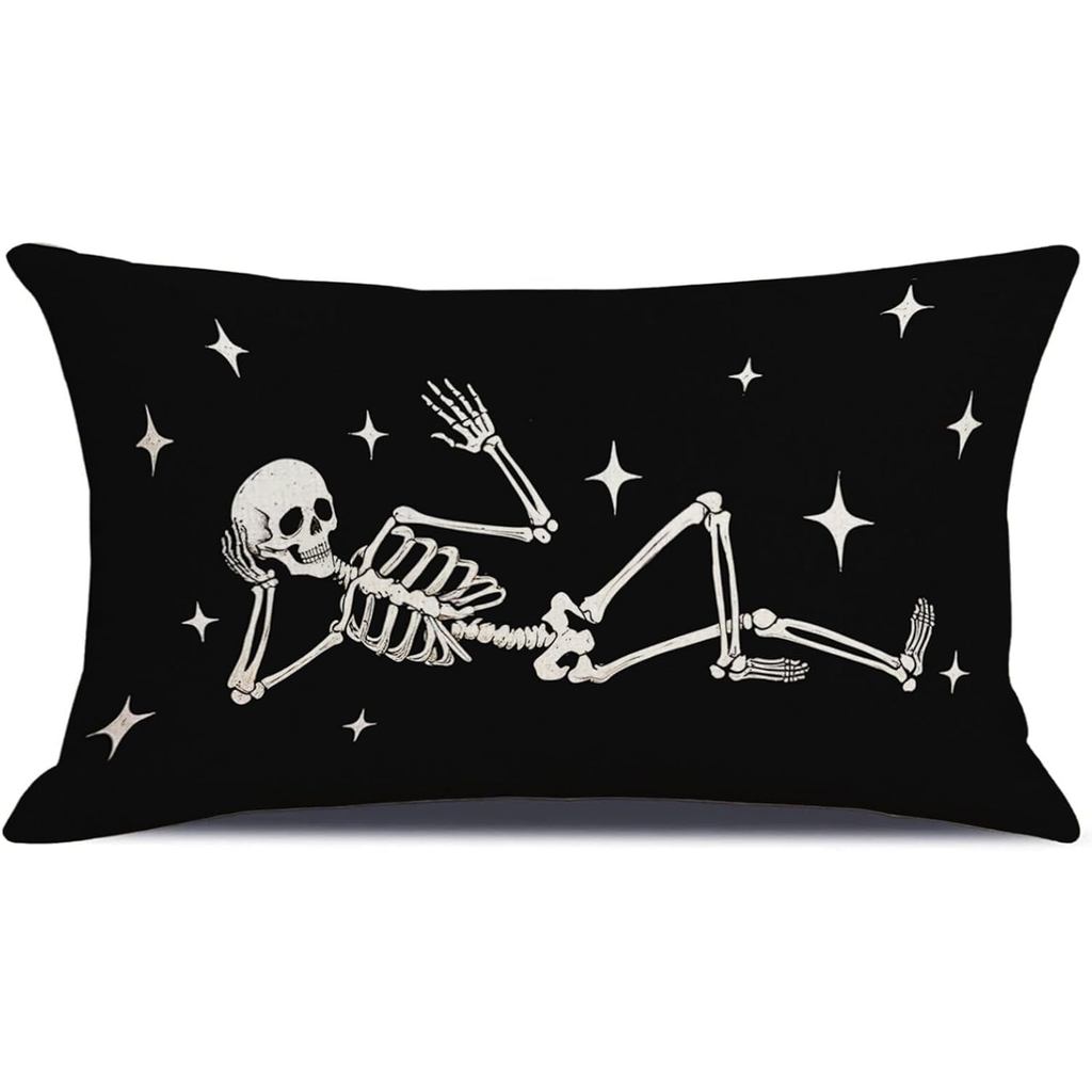 ฮาโลวีน Cool Skeleton โยนหมอน, 12 x 20 นิ้ว Holiday Skull สีดําเอวเบาะสําหรับ Home โซฟาห้องนั่งเล่นต
