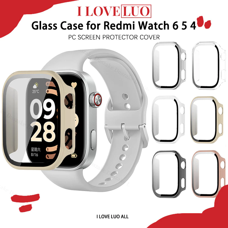 กรณีแก้วนิรภัย for Redmi Watch 6 5 4 for Smartwatch Redmi Watch 6 5 4 กรณีป้องกันหน้าจอ PC แข็งทั้งหมดรอบด้วยฝาครอบฟิล์ม