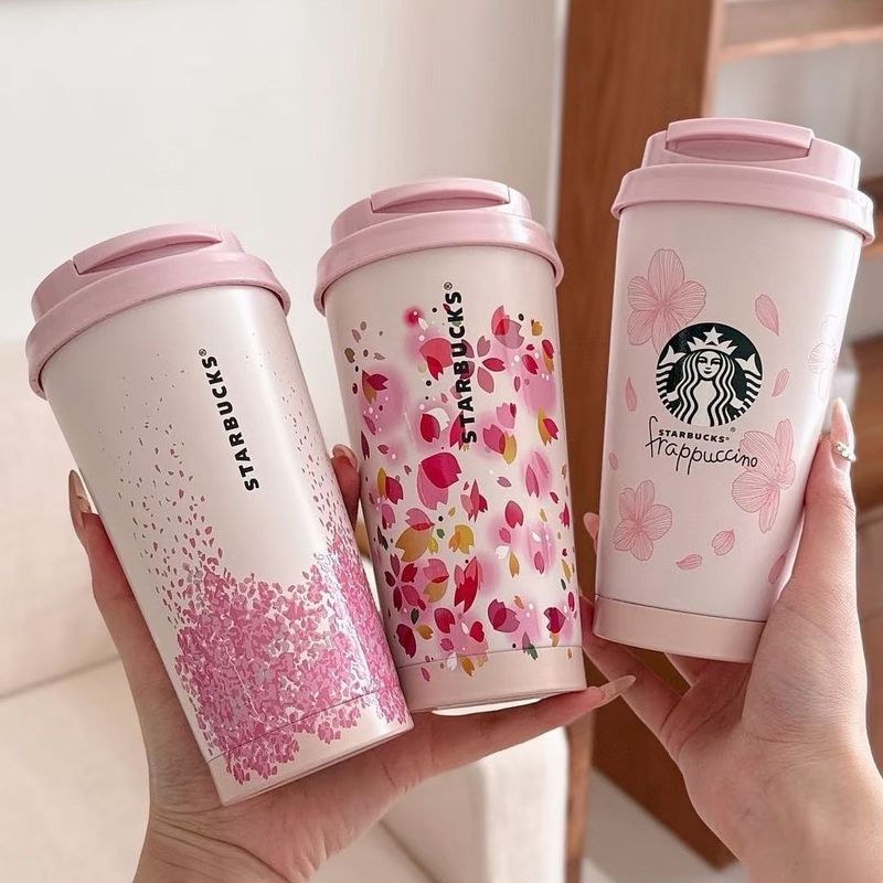 2025Starbucks-Coffee Cup Cherry Blossom Spring Bloom Barbie Pink Stainless Steel Straw Thermos Cup G