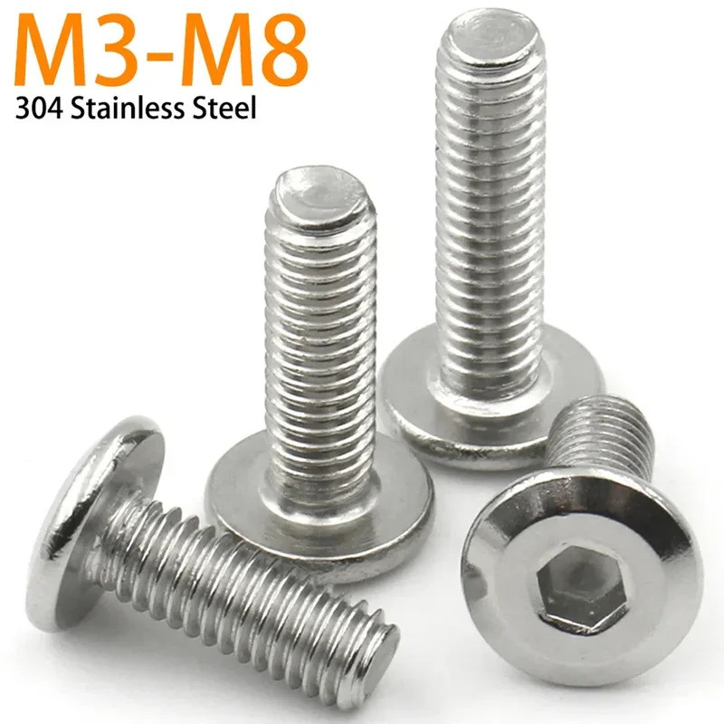50 / 10 / 5 M3 M4 M5 M6 M8 304 Stainless Steel Flat Hex Hexagon Large Furniture Socket Rivet Screw J