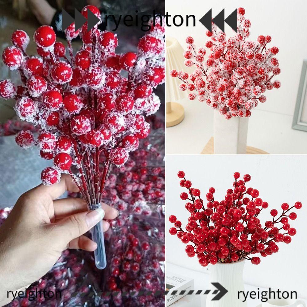 RYEIGHTON 10PCS Red Berries สาขา, สีแดงกับ Frost Christmas Berry สาขา, งานแต่งงานเครื่องประดับดอกไม้