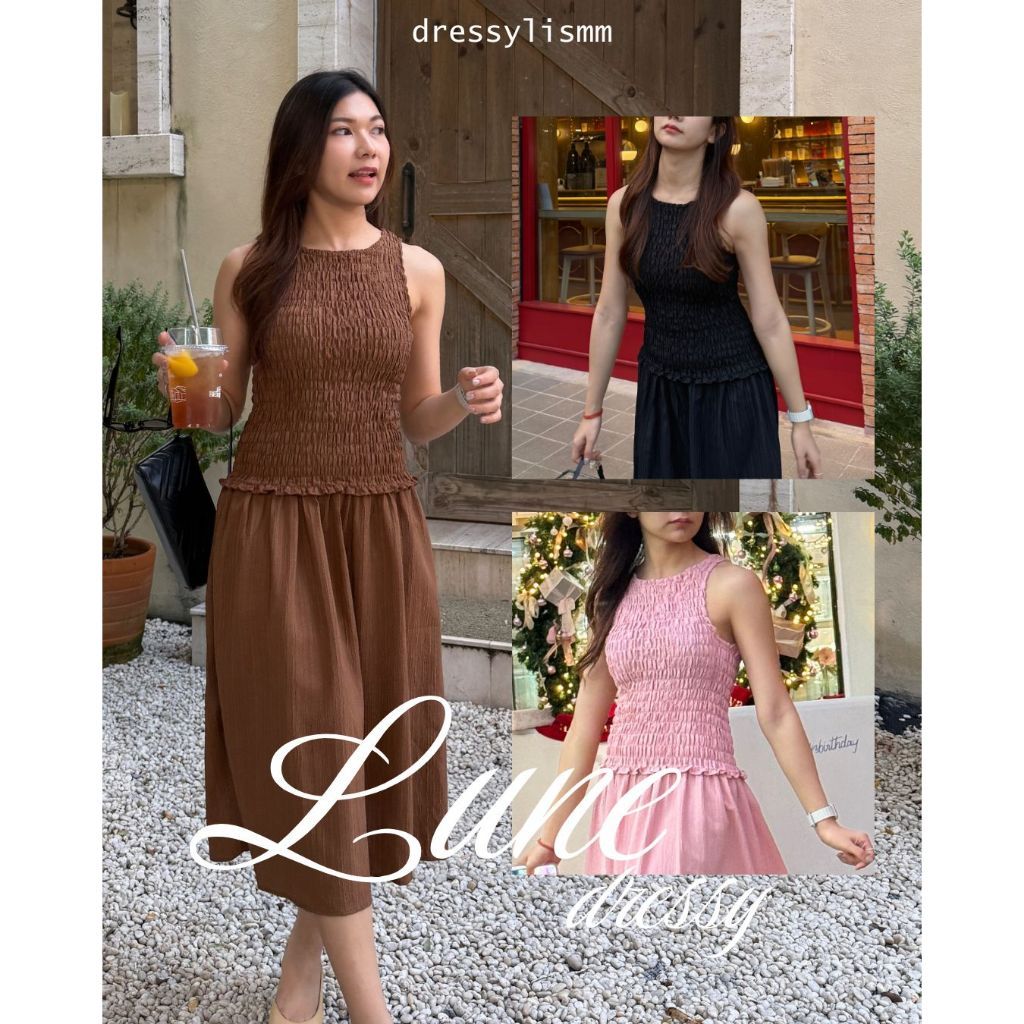 Lune dressy เดรสสม็อคเเขนกุดฟรีไซส์ | dressylismm