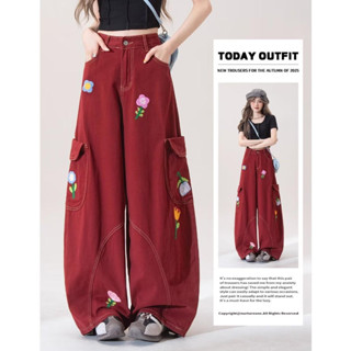 SUIKONE ซุยโคเนะ กางเกงยีนส์คาร์โก้ผู้ชาย สไตล์อเมริกันพรีmi…