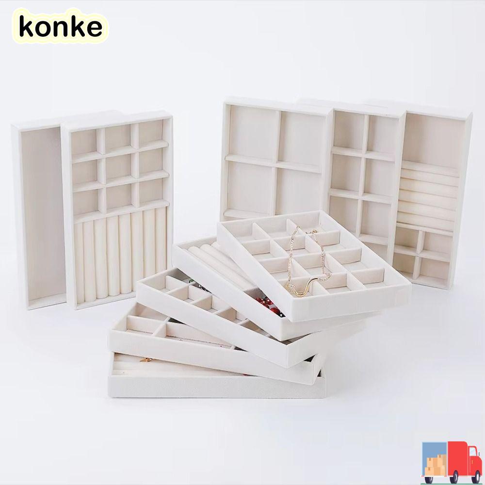 กล่องเก็บเครื่องประดับกํามะหยี่ KONKE, ถาดแสดงสร้อยคอหลากสีกํามะหยี่, ถาดจัดระเบียบวางซ้อนกันได้แหวนสร้อยข้อมือสร้อยคอ