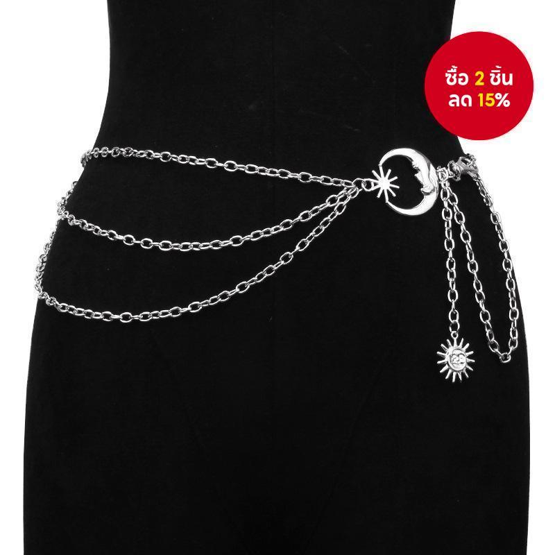 ยุโรปอเมริกันแฟชั่นอุปกรณ์เสริมดวงจันทร์หลายชั้นโซ่โลหะเอวโซ่เข็มขัดฮิปฮอปพังก์อาทิตย์เสี้ยวร่างกายโซ่